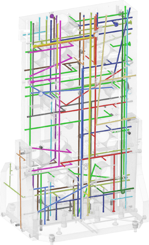 Schematic view of the oil channels drilled directly into the body of a WERSOMA clamping fixture